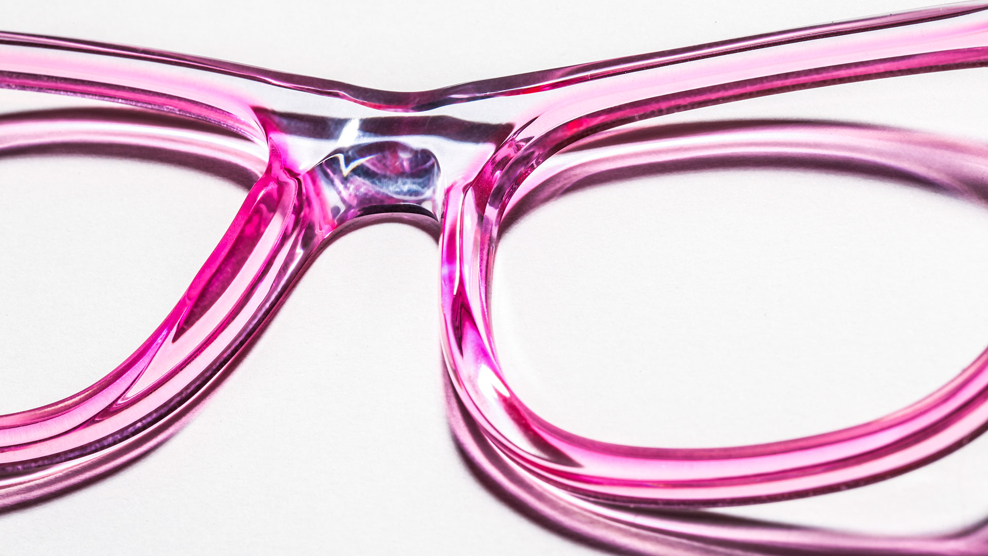 Closeup of glasses frame produced by accessories hard goods product photographer Kate Benson.