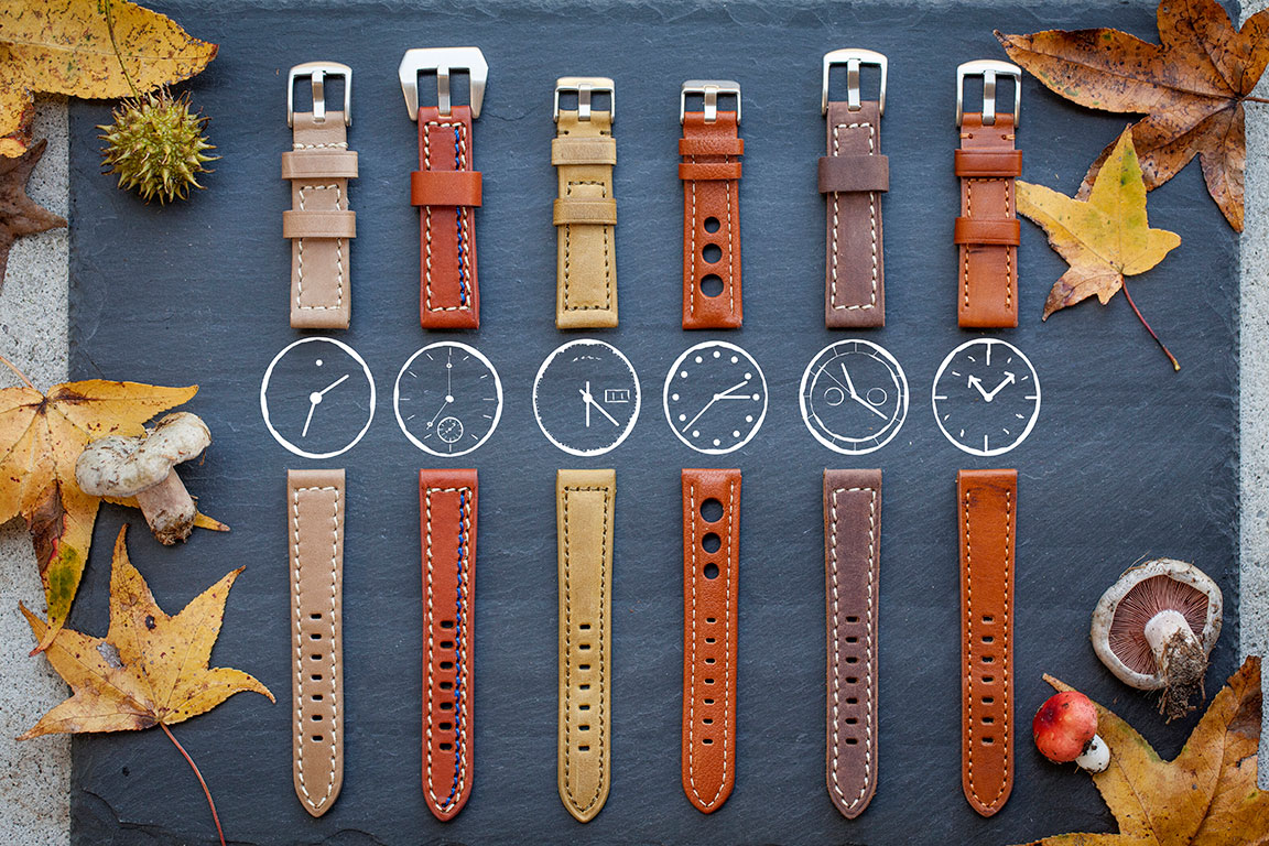Accessories still life photographer Kate Benson styled and photographed leather watch straps for a fall photoshoot.