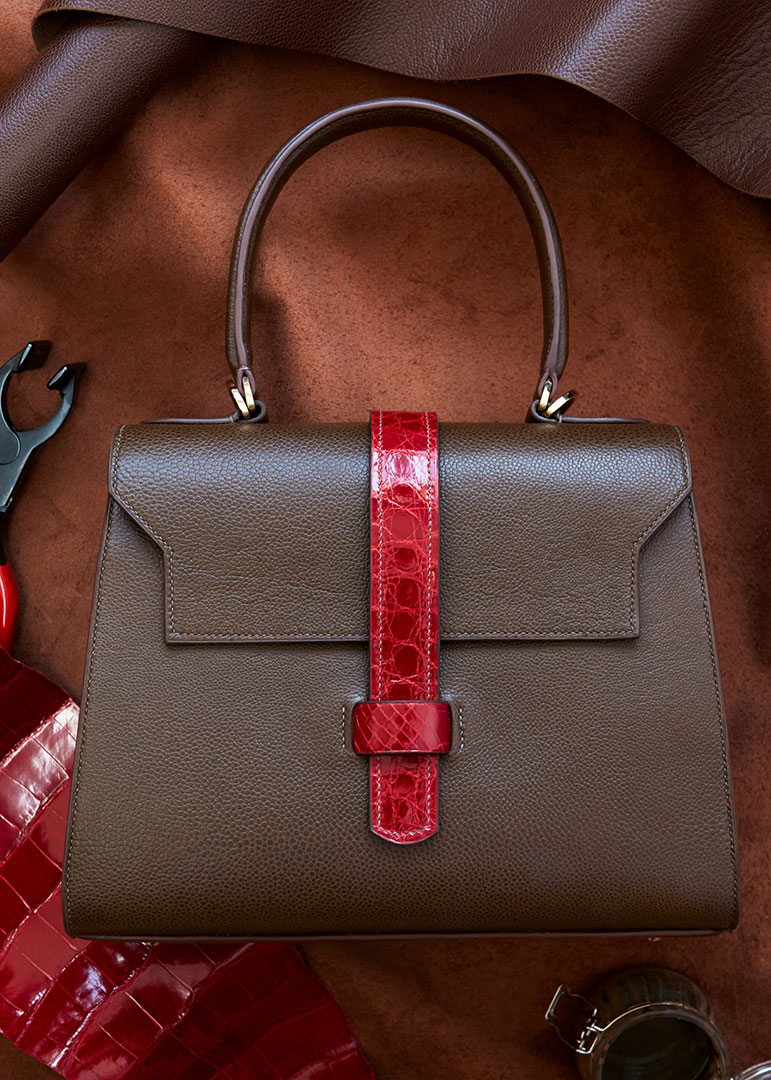 Handmade leather bag photographed by soft goods accessories product photographer Kate Benson.