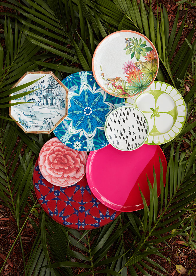 Colorful and patterned plates photographed by food and beverage photographer Kate Benson.