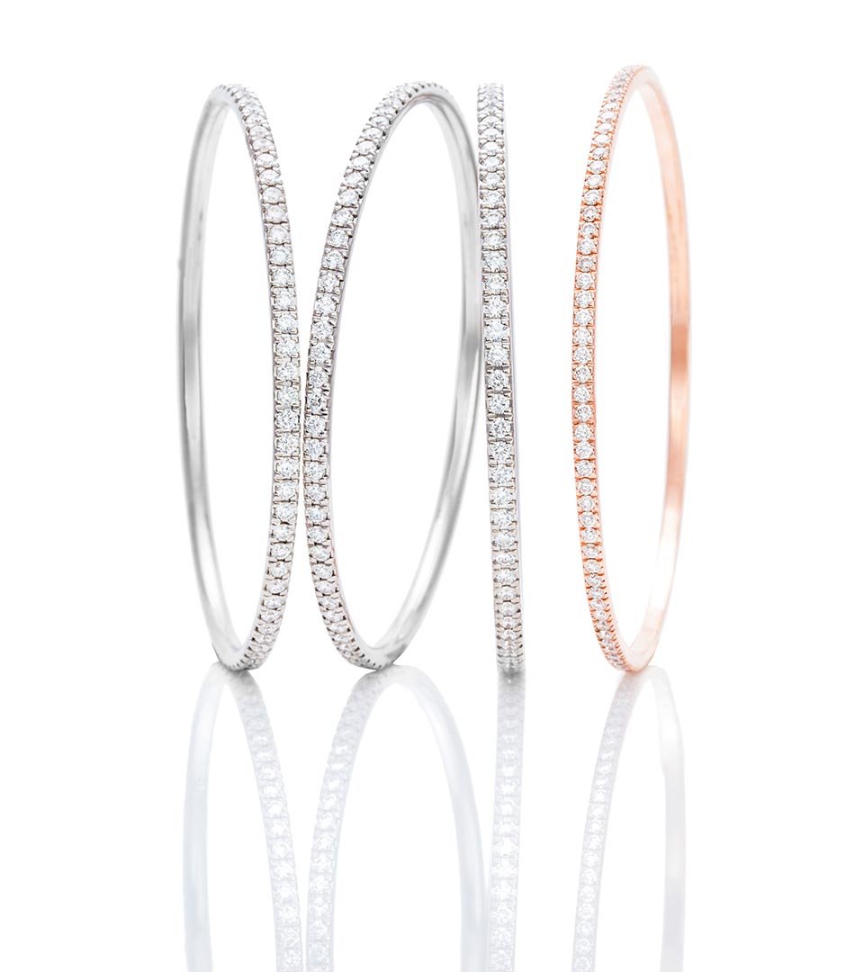 Standing jeweled bracelets photographed by jewelry photographer Kate Benson.