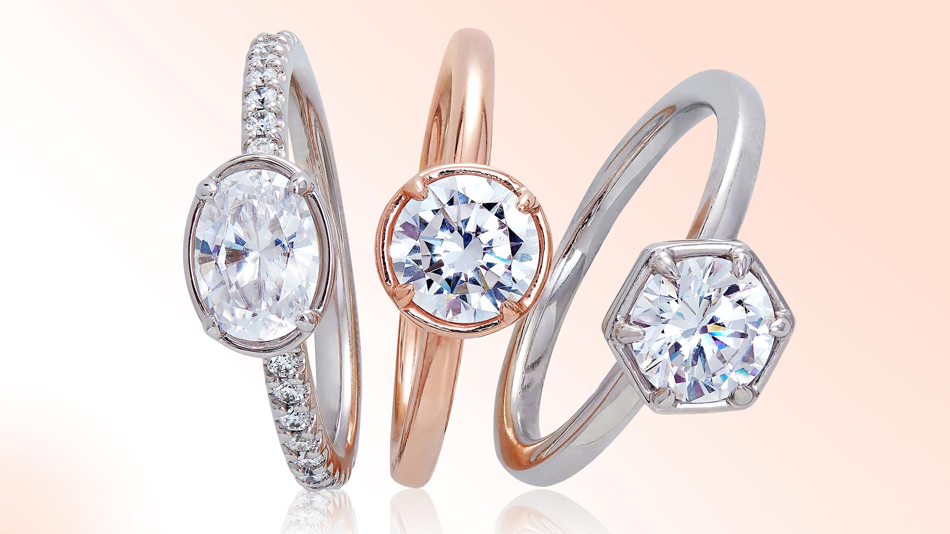 Diamond rings photographed by professional jewelry photographer Kate Benson.