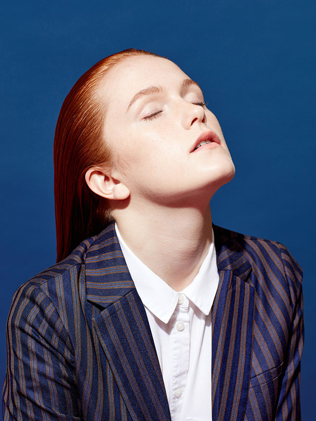 Professional model face closeup photographed by studio fashion photographer Kate Benson.